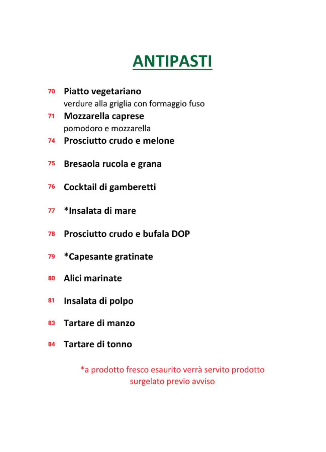 Menu Ristorante Pizzeria Arco Pagina 1